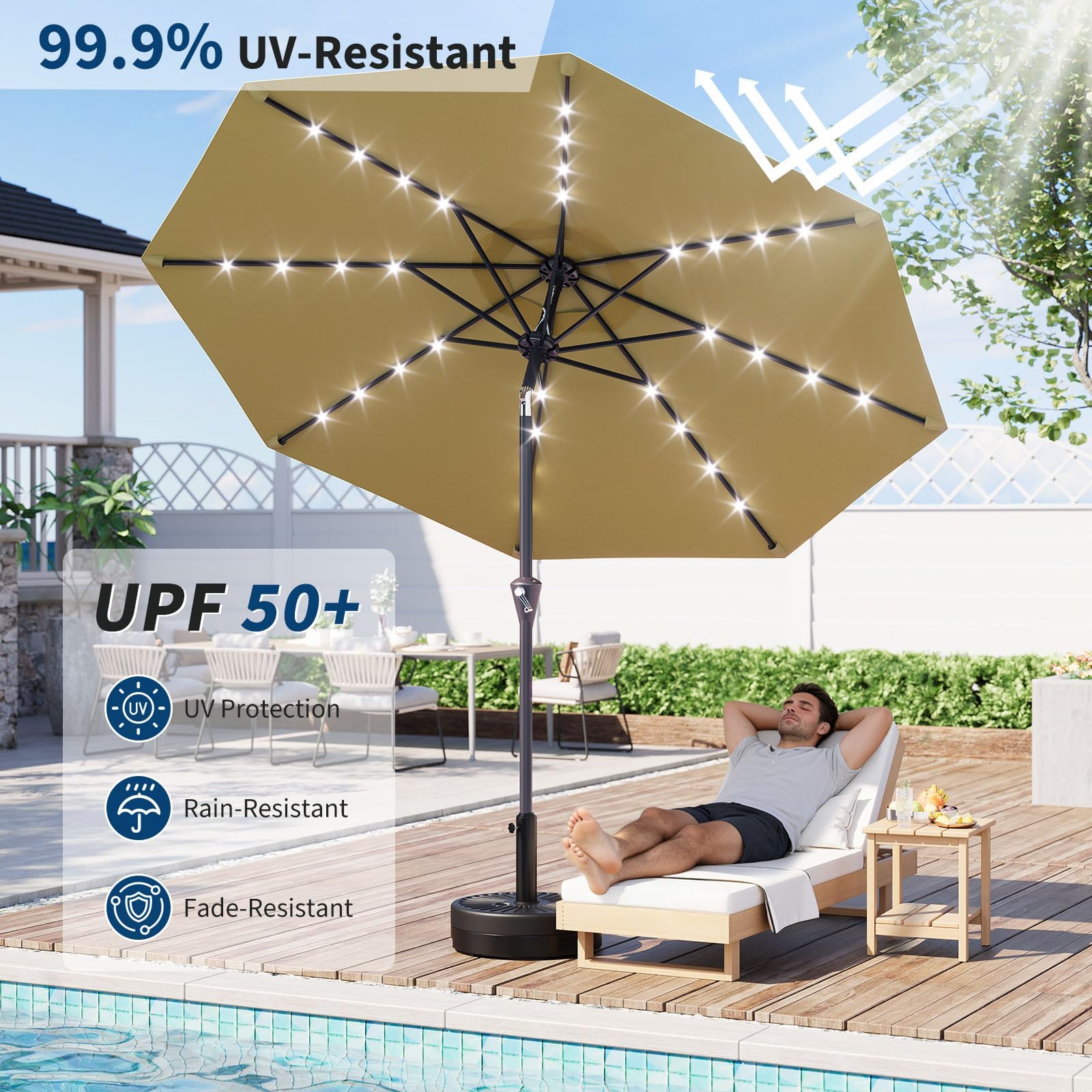 10FT Solar Powered Patio Umbre - Smart Garden Umbrella ulasan dan harga
