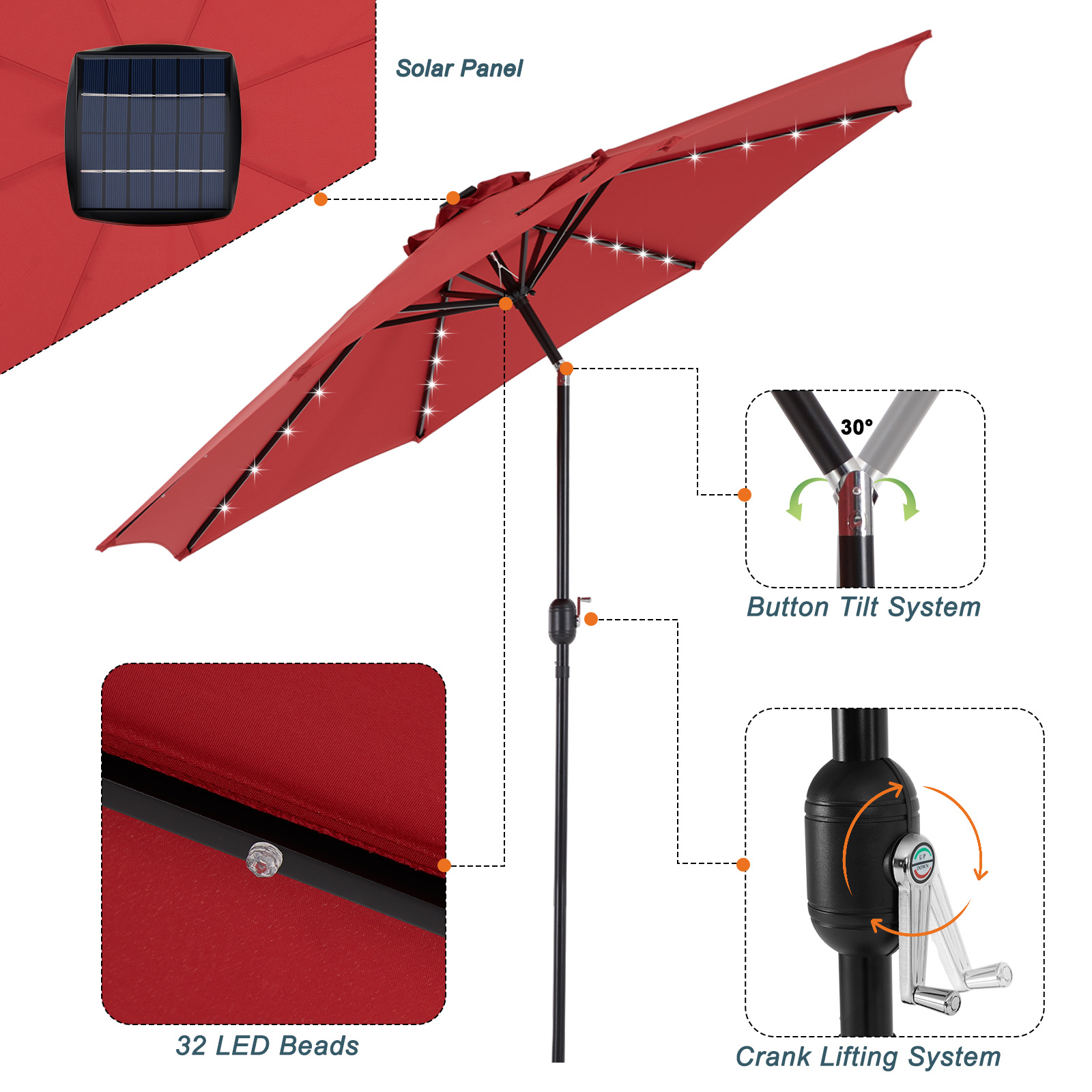 JHK 10FT Solar Patio Umbrella  - Smart Garden Umbrella ulasan dan harga